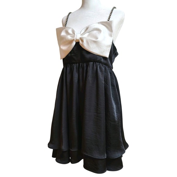 Altar'd State Stassia Black & White Satin Bow Dress Womens Large Cocktail  Party